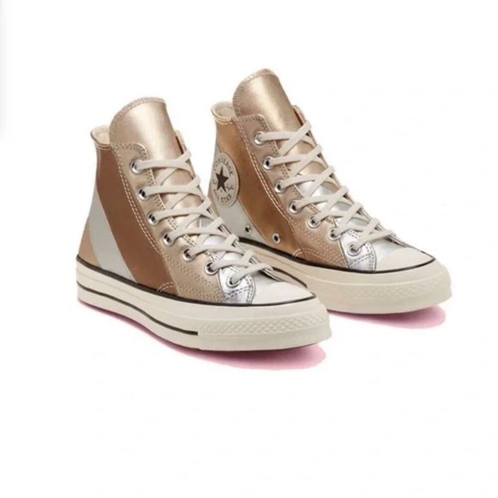 NWOB Converse Chuck 70 Hi Metallic‎ Rainbow Women 6 Pure Silver/Egret Sneaker